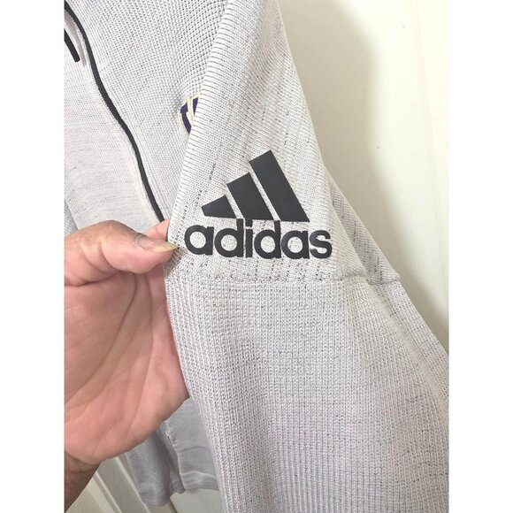 Adidas Washington Huskies Full-Zip Gray Hoodie Sweatshirt Raglan Sleeves Zipper - Picture 6 of 13